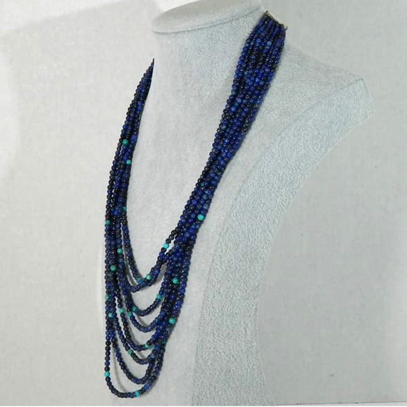 JAY KING STERLING SILVER LAPIS TURQUOISE MULTI  STRAND BEAD NECKLACE 925 - Picture 3 of 8